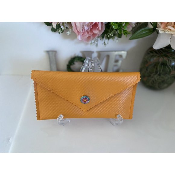 Stash Bag By John Galt Orange Clutch With Rhinestones Magnetic Close NWOT 9"X5" - Picture 2 of 16